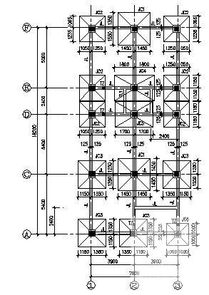 4层框架别墅结构CAD施工图纸（建筑图纸）(基础平面图) - 1