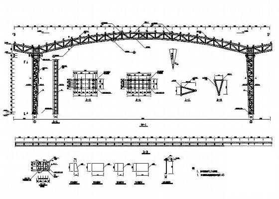 34米跨空间桁架操场结构CAD施工图纸（7度抗震） - 1
