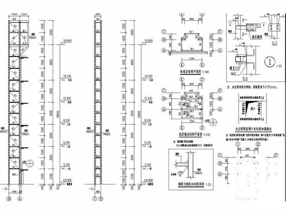 增建5层钢框架结构观光电梯结构CAD施工图纸 - 3