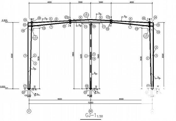 单层钢结构厂房结构CAD施工图纸（12米跨柱下独立基础）(平面布置图) - 3