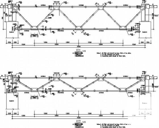 单层多连跨钢桁架屋盖结构厂房结构CAD施工图纸(屋面檩条布置) - 2