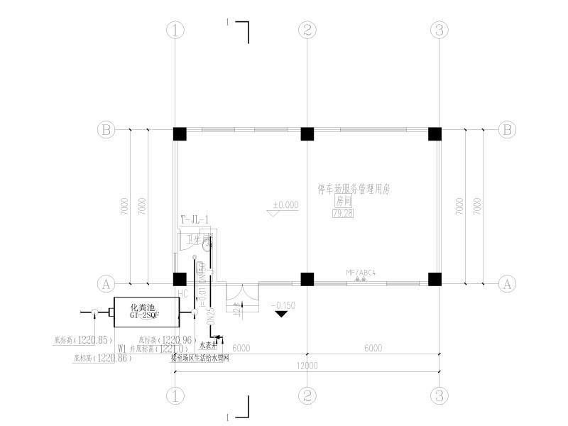 停车场服务管理用房一层给排水平面图