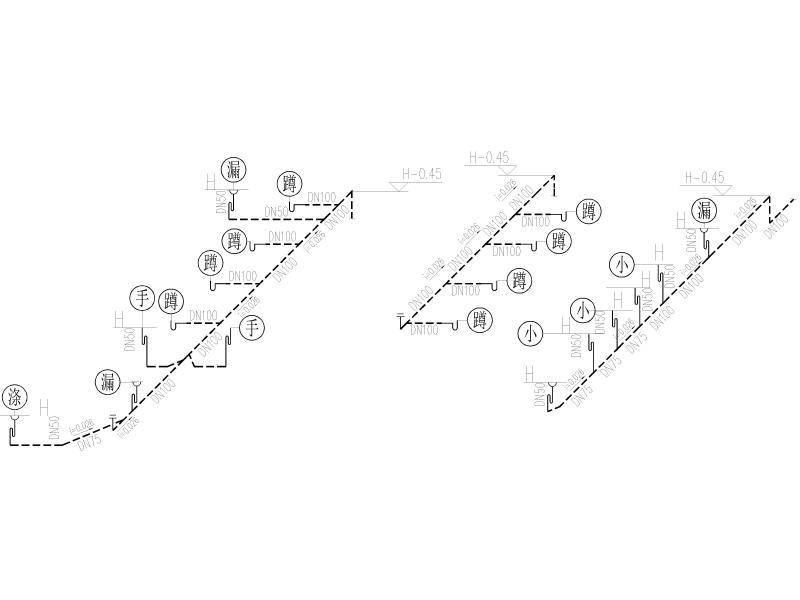 首层公共卫生间大样图及给排水系统图