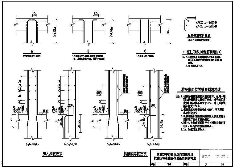 抗震KZ中柱柱顶纵向钢筋及抗震KZ柱变截面位置纵向钢筋节点构造详图纸 - 1