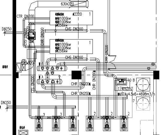 3层知名大学体育馆空调设计CAD施工图纸（送风方式多样知名设计院）(水系统流程图) - 4