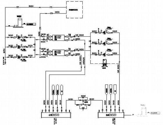 3层知名大学体育馆空调设计CAD施工图纸（送风方式多样知名设计院）(水系统流程图) - 5