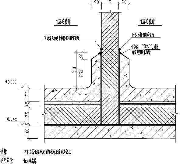 低温冷藏间隔板与地面连接做法节点构造详图纸 - 1