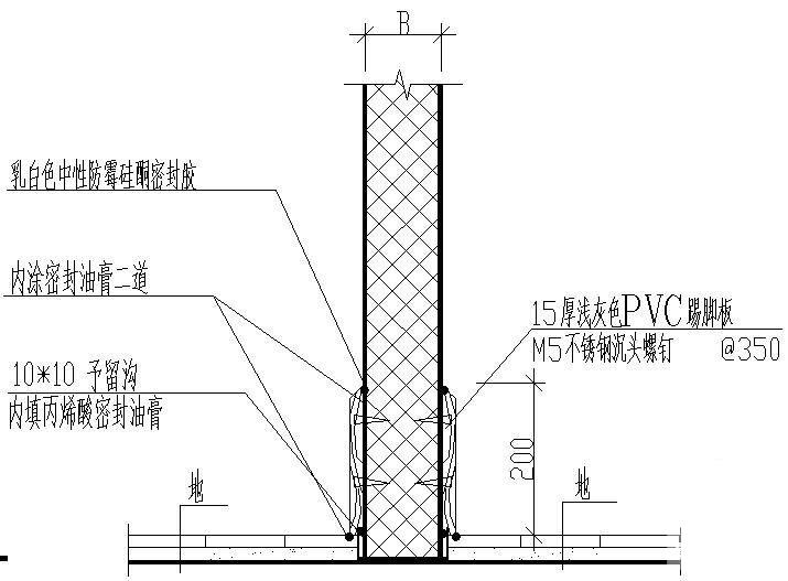 非加工区内部壁板及隔板踢脚作法节点构造详图纸 - 2