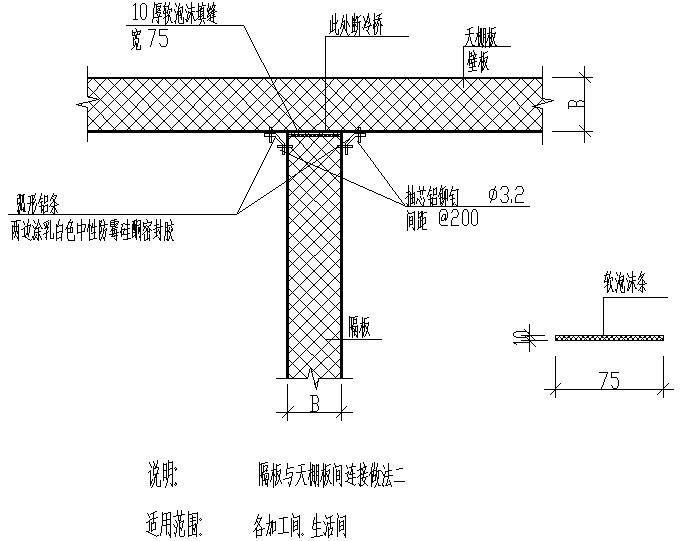 隔板与天棚板间连接做法节点构造设计详图纸 - 1
