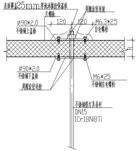 管道、吊杆穿越天棚板连接大样节点构造详图纸 - 1