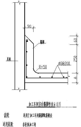 加工车间室内踢脚作法示意节点构造详图纸 - 1