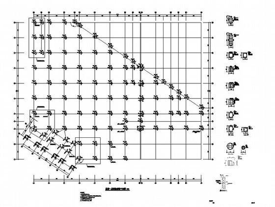 永嘉县3层桩基础框架结构学校食堂结构设计CAD施工图纸(平面布置图) - 1