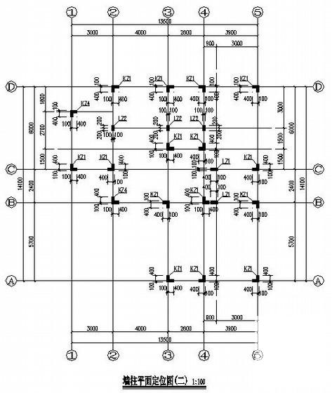 上4层异形柱框架别墅结构CAD施工图纸（独立基础，6度抗震）(平面布置图) - 1