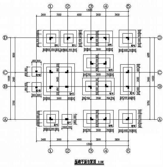 上4层异形柱框架别墅结构CAD施工图纸（独立基础，6度抗震）(平面布置图) - 3