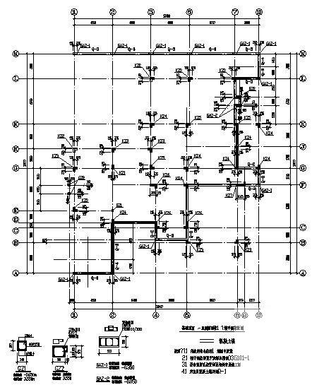 上3层框架住宅楼结构设计CAD图纸（桩基础）(平面布置图) - 1