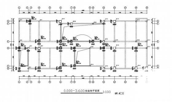 4层框架办公楼部分结构设计CAD施工图纸（6度抗震） - 1