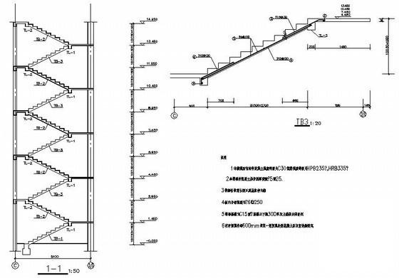 6层筏形基础砖混单身公寓结构设计CAD施工图纸(楼梯配筋图) - 3