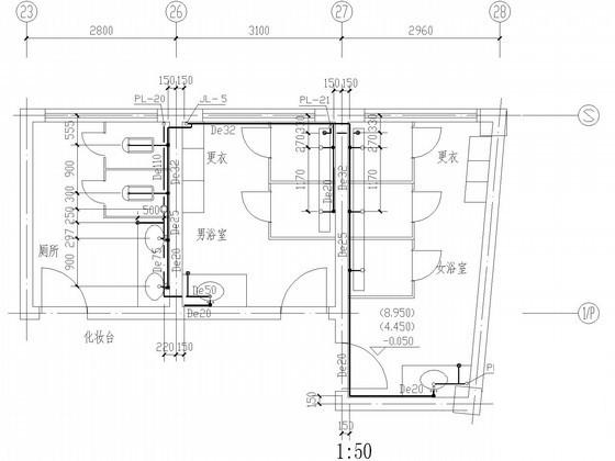3层学校食堂和浴室给排水CAD施工图纸 - 5