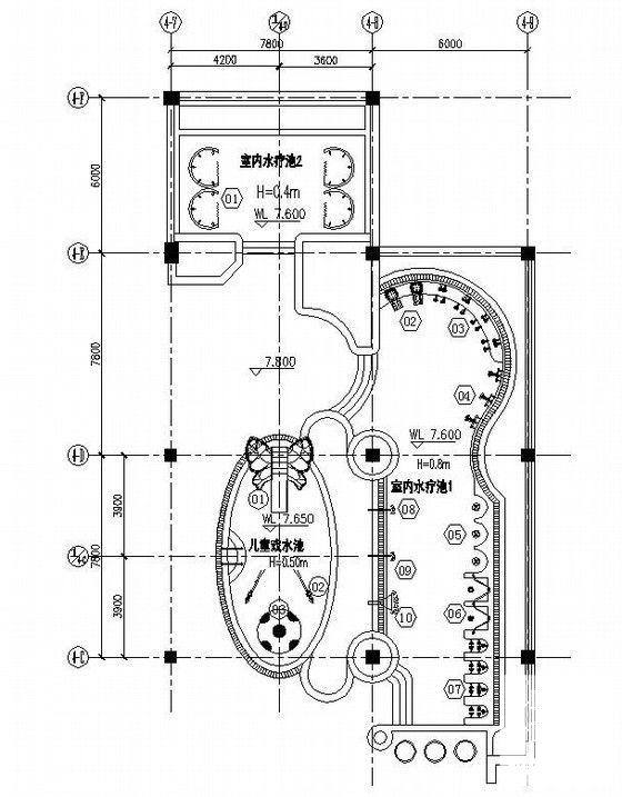 温泉度假小镇游泳水疗温泉中心CAD施工图纸(儿童戏水池) - 4