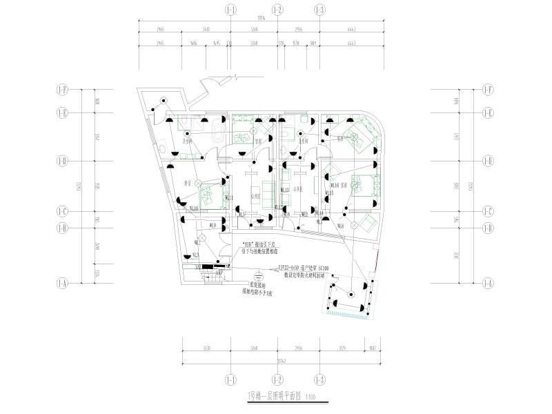 1号楼一层照明平面图