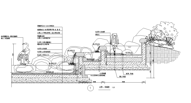 景观叠水、木平台及小品详图设计 (1)