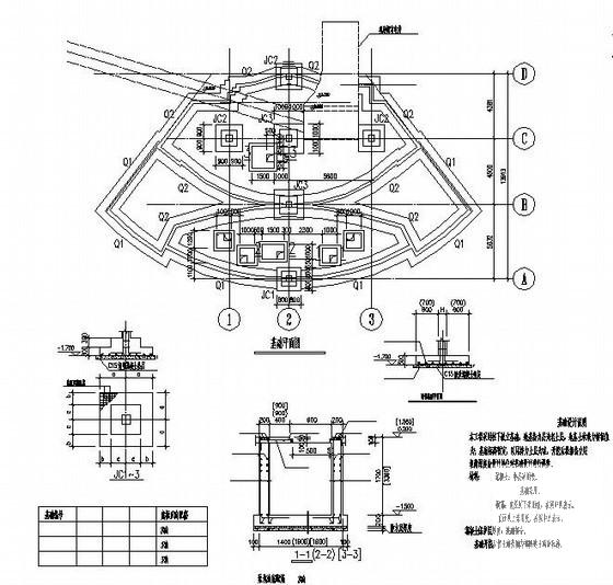 框架结构3层别墅入口主水景CAD施工图纸，(建筑平立面图) - 1