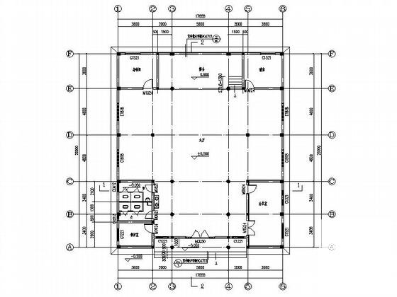 1层框架结构村宗祠建筑施工CAD图纸（高4.15米） - 3