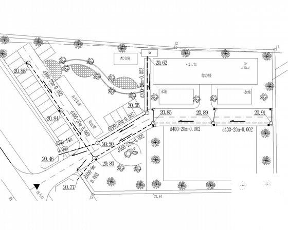 小型服务部办公楼给排水CAD施工图纸（冷凝水管线综合设计）(总平面规划图) - 1
