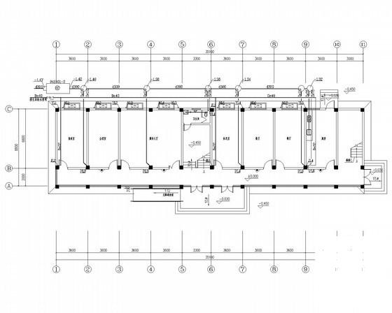 小型服务部办公楼给排水CAD施工图纸（冷凝水管线综合设计）(总平面规划图) - 2