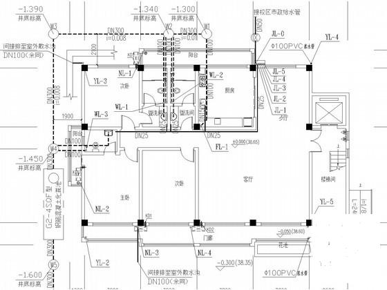 5层住宅楼给排水CAD施工图纸（太阳能冷凝水） - 1