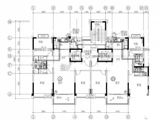 高层住宅楼装修户型给排水CAD施工图纸 - 1
