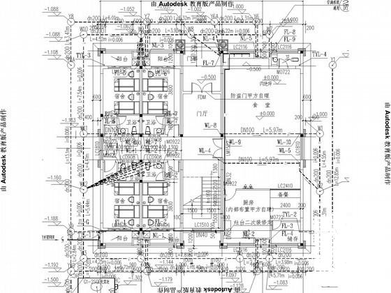 2层宿舍楼给排水CAD施工图纸（餐厅、厨房） - 1