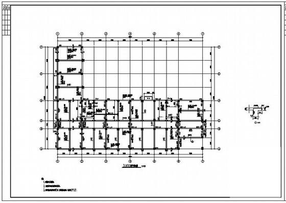 8度抗震3层框架办公楼结构CAD施工图纸(平面布置图) - 3