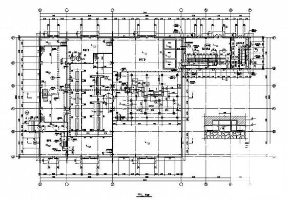 三跨钢结构厂房结构设计CAD图纸（高低跨）(平面布置图) - 1