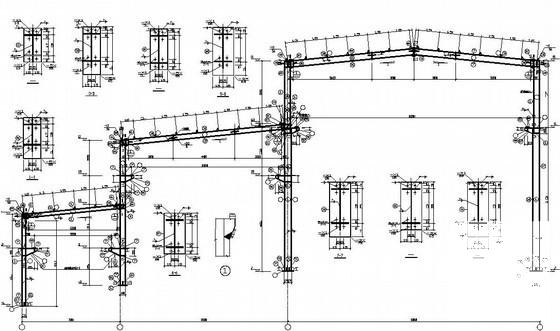 三跨钢结构厂房结构设计CAD图纸（高低跨）(平面布置图) - 4