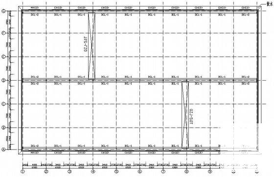 41米跨带吊车门式刚架厂房结构设计图纸(平面布置图) - 1