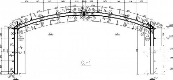 临时性弧形门式刚架单层厂房结构CAD图纸 - 1