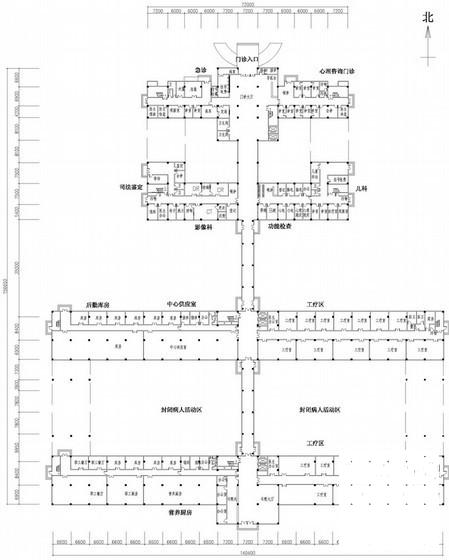 4层精神专科医院建筑方案设计图纸（500床规模）(平面布置) - 1