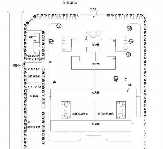 4层精神专科医院建筑方案设计图纸（500床规模）(平面布置) - 3