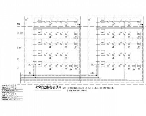 上33层住宅楼电气CAD施工图纸（甲级院设计）(火灾自动报警系统) - 3