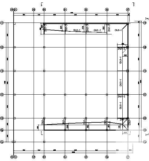 钢桁架结构会议中心办公楼结构设计CAD施工图纸(平面布置图) - 1