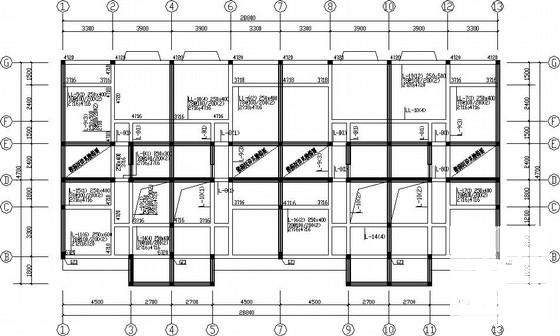 4层条形基础砖混结构住宅楼结构CAD施工图纸(平面布置图) - 1