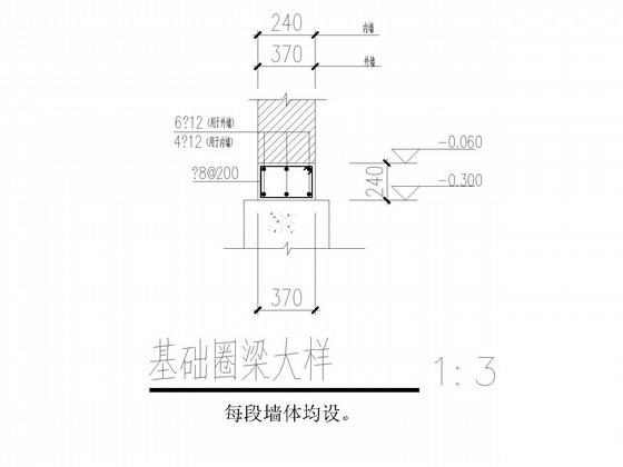 条形基础单层砌体结构辅助用房结构CAD施工图纸（7度抗震）(平面布置图) - 2