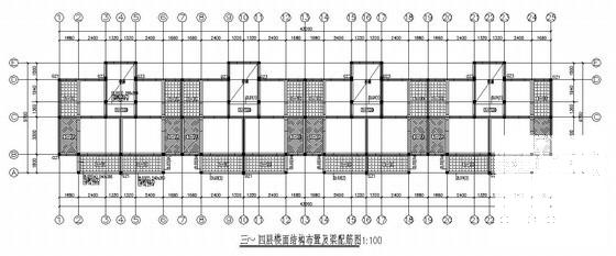 4层条形基础砖混结构公寓结构CAD施工图纸（7度抗震）(平面布置图) - 2