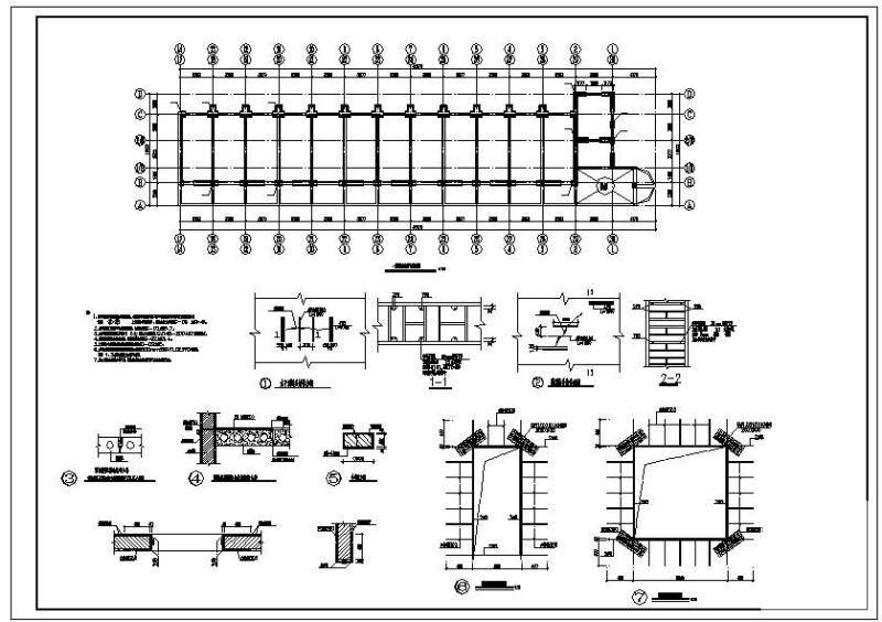 4层砌体结构教学楼加固结构CAD施工图纸(平面布置图) - 1