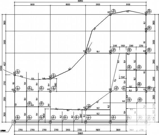 两层弧形钢框架办公楼结构CAD施工图纸（独立基础）(平面布置图) - 1