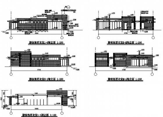 单层综合体育公园-游泳池更衣室建筑扩初图纸（高4.5米） - 2