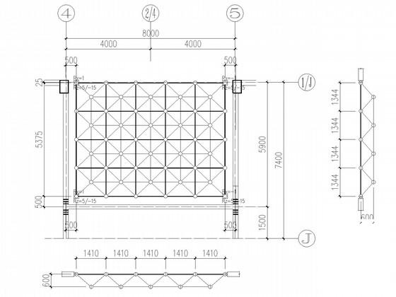 网架结构商场采光顶钢CAD施工图纸（6度抗震） - 1