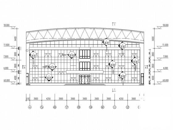 3层框架中国援建学校体育馆幕墙CAD施工图纸 - 1