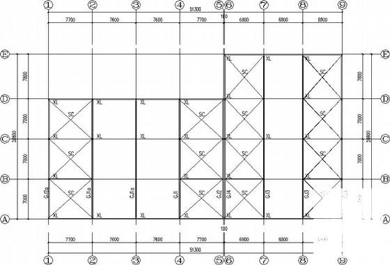 独立基础钢框架结构综合市场结构设计CAD施工图纸(平面布置图) - 1